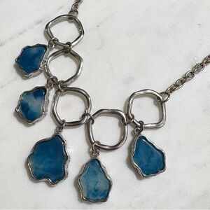 Silver Tone Faux Agate Enamel Statement Necklace